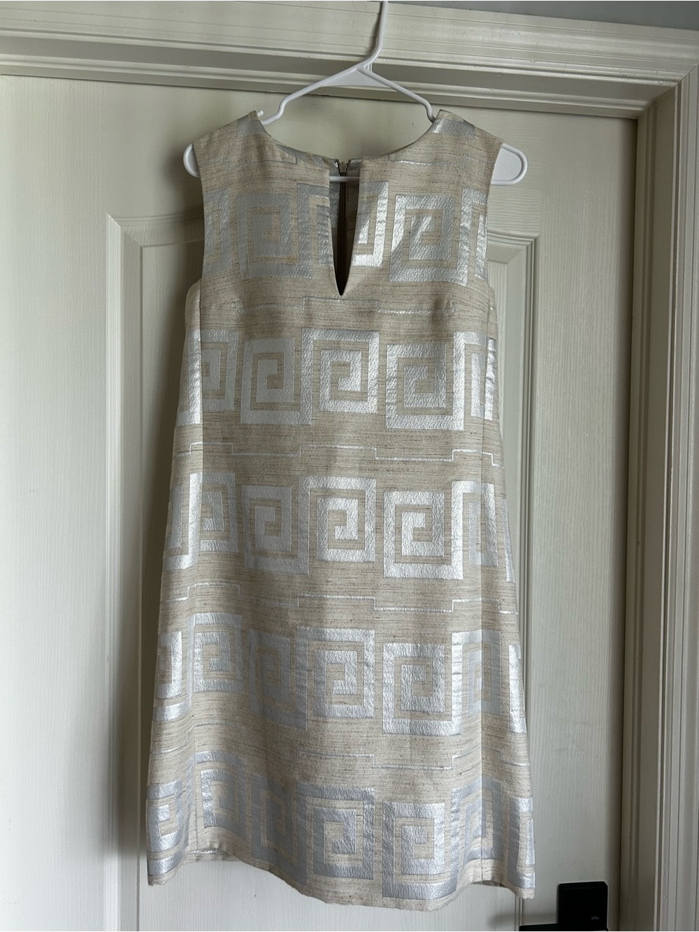 Tory Burch Cream and Silver Geometric Shift Dress